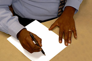 Person reviewing documents