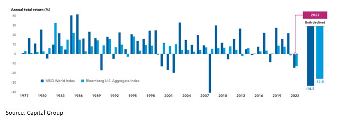 Chart showing stock and bond performance