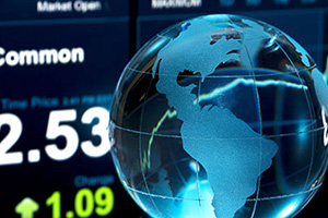 image of a globe with financial data