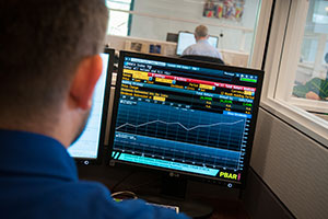 Person looking at data on a computer screen